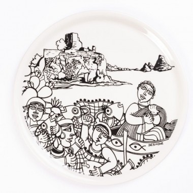 Piatto Pizza Tondo Bianco e Nero Aci Castello ceramiche de simone Piatto Pizza Tondo Bianco e Nero Aci Castello ceramiche de simone